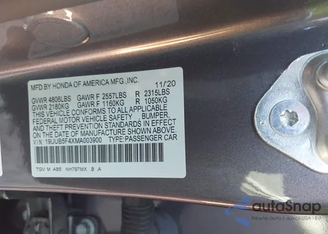 2021 Acura Tlx Technology Package из США, поврежденный, VIN 19UUB5F4XMA003900